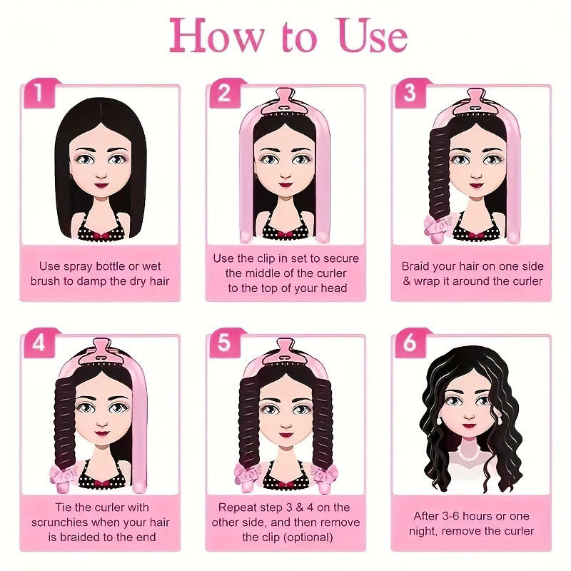 Heatless Hair Curler Set - Heatless Curls Overnight, Hair Rollers for Soft Curls & Frizz-Free Styling, No Heat Curlers To Sleep in, Curling Rod Headband with 2 Scrunchies