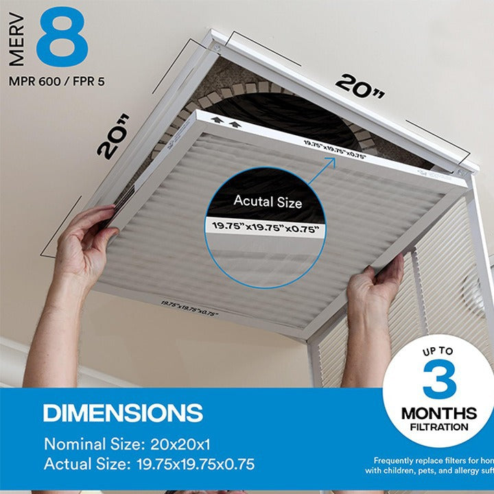 Air Filters 20x20x1, MERV 8 Dust Defense, MPR 600, Furnace Vent Air Filter (Pack of 6) - HVAC, AC Furnace Filter Replacement Set, Keep Air Fresh, Actual Size: 20x20x1