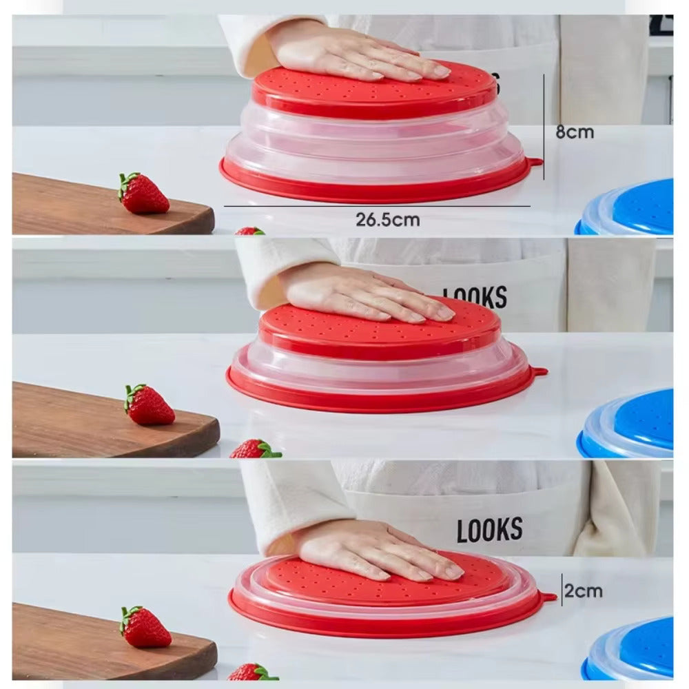 Microwave Splatter Cover Collapsible Vented Microwave Heating Lid Silicone Fresh-keeping Oil-proof Splash-proof Cover with Hook