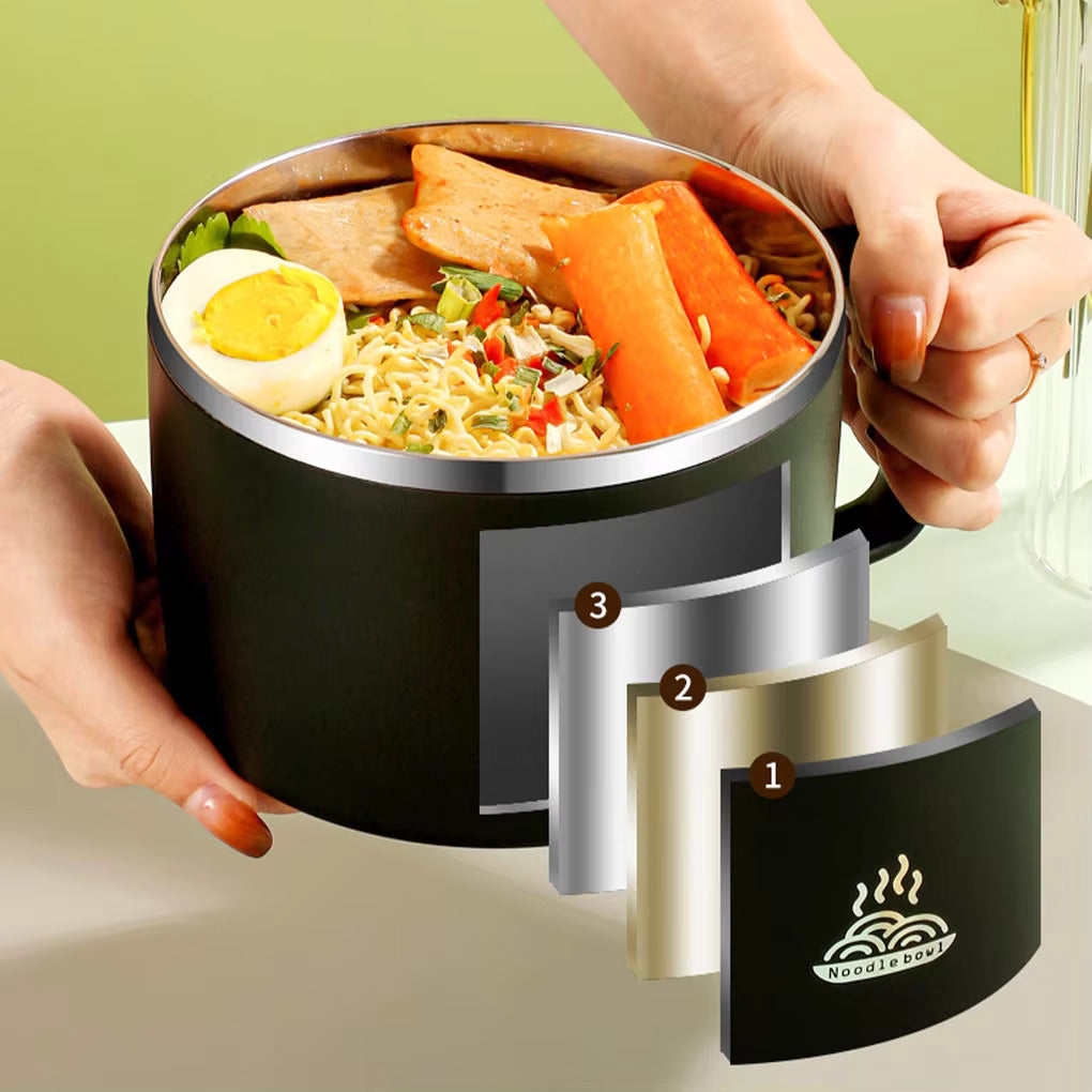 Stainless Steel Ramen Bowl with Spoon Chopstick Ramen Bowl Set 1200ml Large Capacity Portable Anti-Scalding Lunch Box