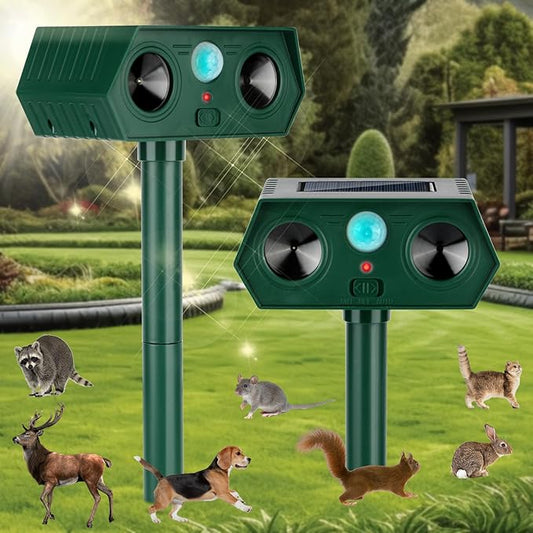Ultrasonic Animal Repellent Outdoor Deer Repellent Devices Solar Animal Repeller Motion Activated Deterrent to Scare Cat Squirrel Rabbit Raccoon Skunk