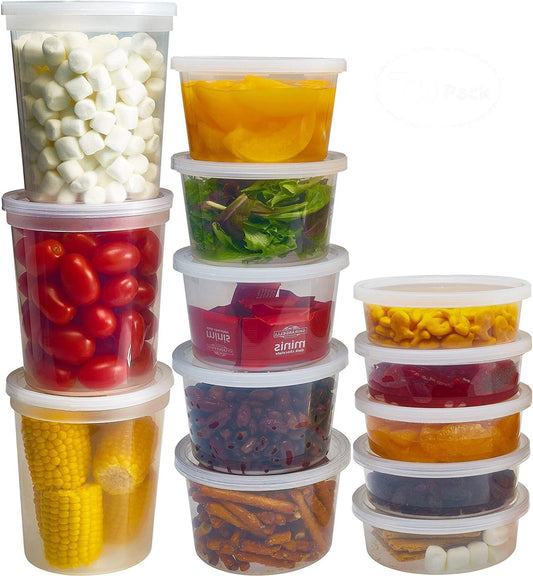 Food Storage Containers with Lids Freezer Deli Cups Combo Pack Leakproof Round Clear Take out Container Meal Airtight Lids