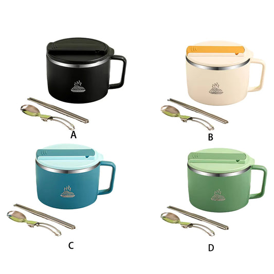Stainless Steel Ramen Bowl with Spoon Chopstick Ramen Bowl Set 1200ml Large Capacity Portable Anti-Scalding Lunch Box