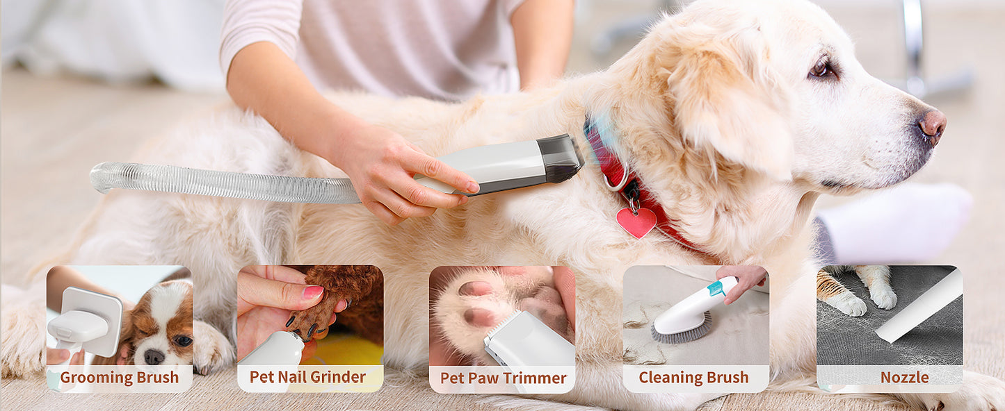 Dog Grooming Kit, Pet Grooming Vacuum with Pet Clipper Nail Grinder, Dog Hair Vacuum with 6 Pet Grooming Tools for Dogs Cats Shedding Grooming