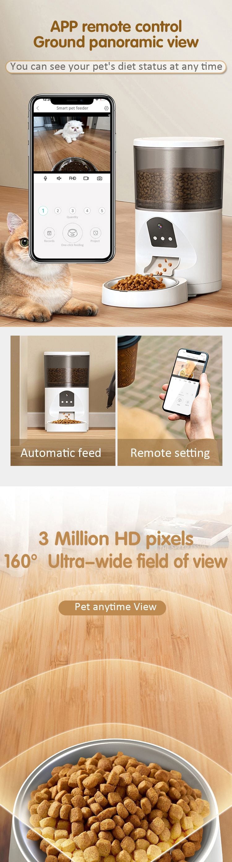 Automatic Cat Feeders Camera 5G: WiFi Easy to Clean Timed Smart Dog Food Dispenser 2-Way Audio Memory Function Pet Feeder HD 1080P Video Record APP Control Dry Food Clear Night Vision Yakry