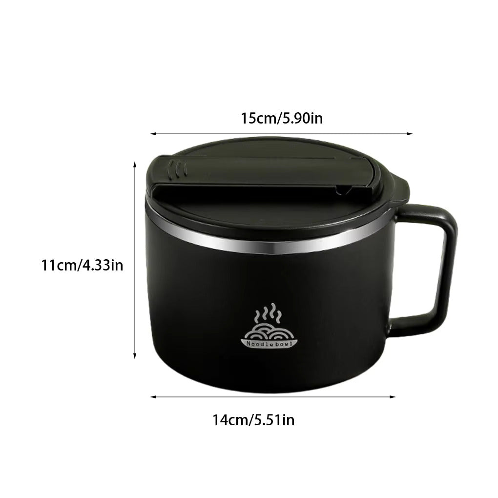 Stainless Steel Ramen Bowl with Spoon Chopstick Ramen Bowl Set 1200ml Large Capacity Portable Anti-Scalding Lunch Box