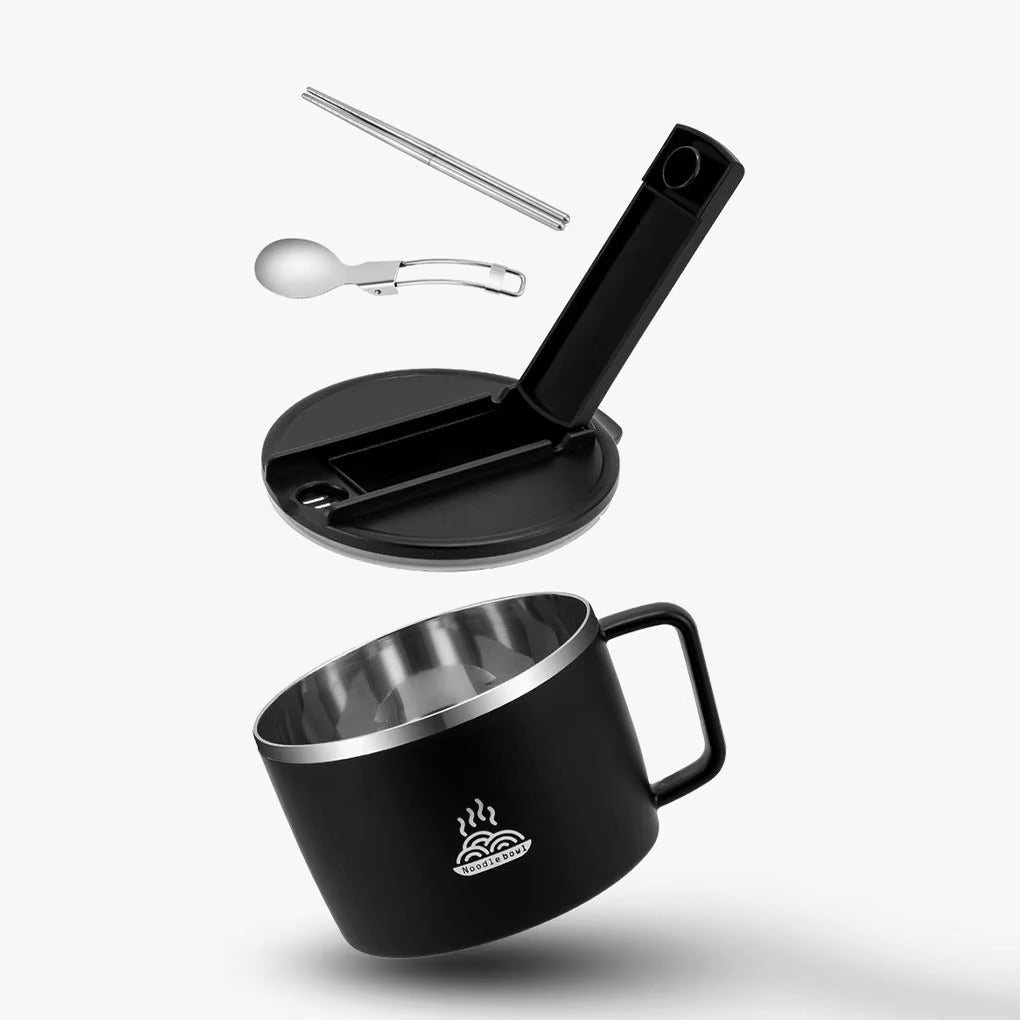 Stainless Steel Ramen Bowl with Spoon Chopstick Ramen Bowl Set 1200ml Large Capacity Portable Anti-Scalding Lunch Box