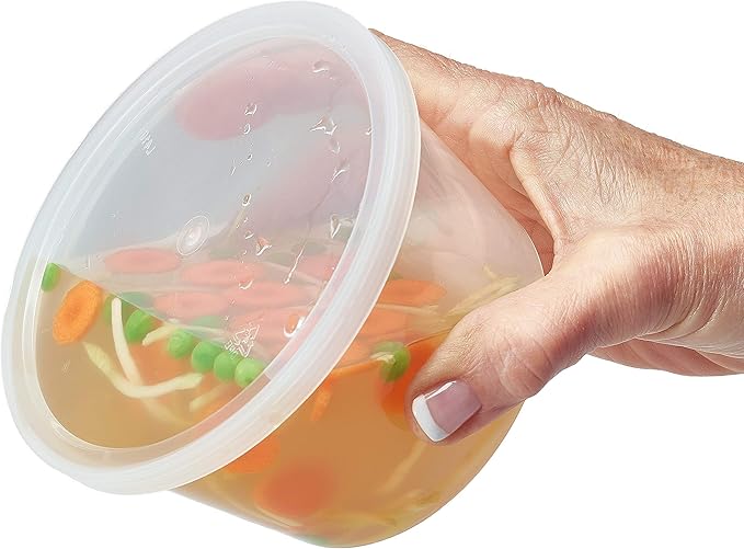 Food Storage Containers with Lids Freezer Deli Cups Combo Pack Leakproof Round Clear Take out Container Meal Airtight Lids