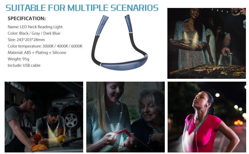 Book Light, 3-Color & 6-Brightness Reading Light, Bendable Neck Light, 80-hr Lasting Rechargeable Lamp, Perfect Book Light for Reading in Bed, Knitting, Camping, Repairing, Book Lovers Gifts