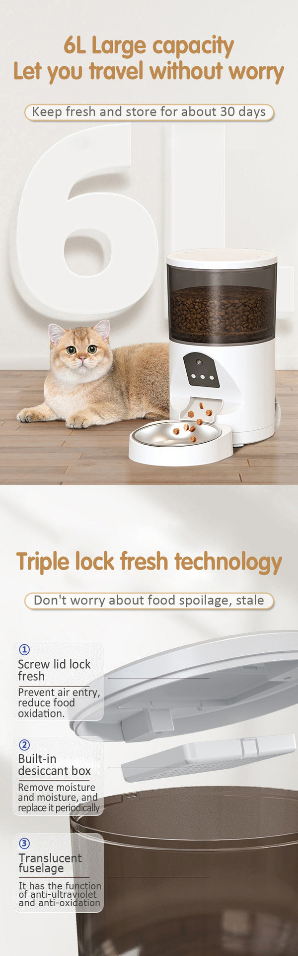 Automatic Cat Feeders Camera 5G: WiFi Easy to Clean Timed Smart Dog Food Dispenser 2-Way Audio Memory Function Pet Feeder HD 1080P Video Record APP Control Dry Food Clear Night Vision Yakry