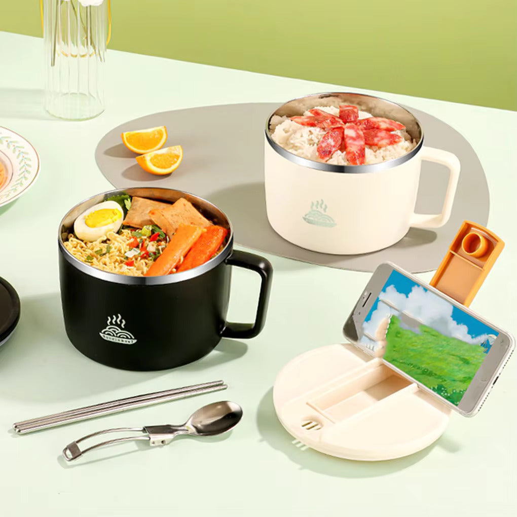 Stainless Steel Ramen Bowl with Spoon Chopstick Ramen Bowl Set 1200ml Large Capacity Portable Anti-Scalding Lunch Box