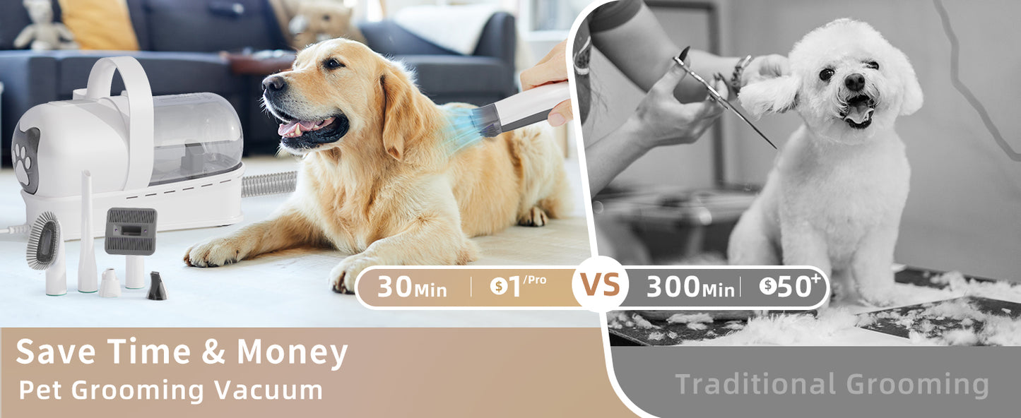 Dog Grooming Kit, Pet Grooming Vacuum with Pet Clipper Nail Grinder, Dog Hair Vacuum with 6 Pet Grooming Tools for Dogs Cats Shedding Grooming