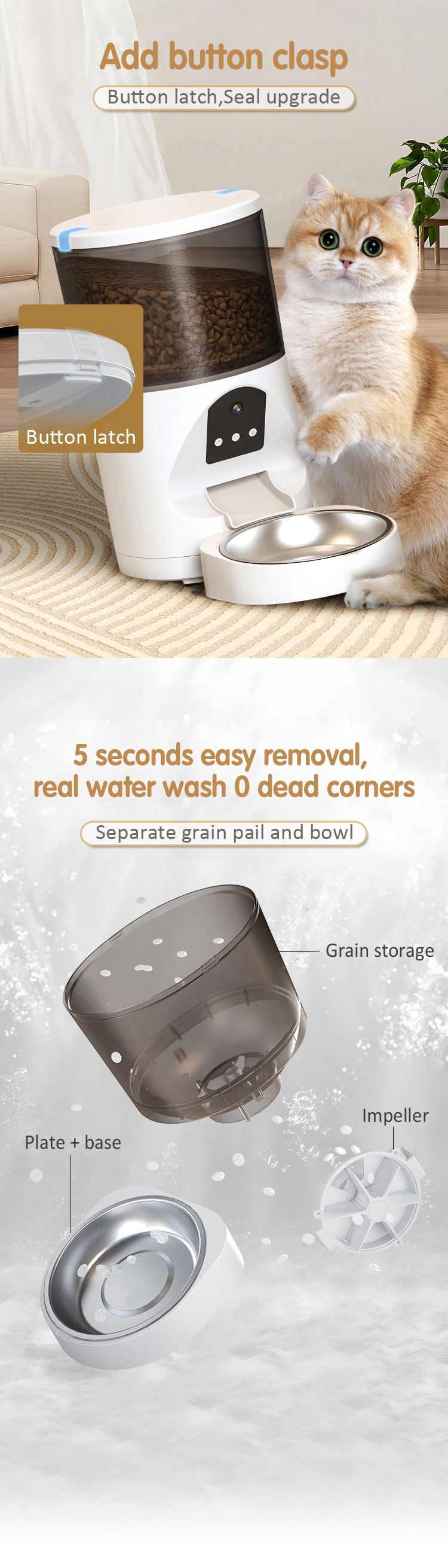 Automatic Cat Feeders Camera 5G: WiFi Easy to Clean Timed Smart Dog Food Dispenser 2-Way Audio Memory Function Pet Feeder HD 1080P Video Record APP Control Dry Food Clear Night Vision Yakry