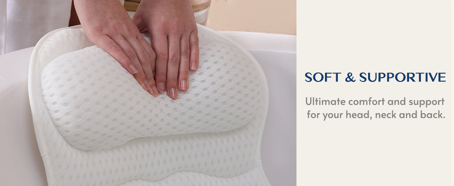 Bath Pillow Bathtub Pillow, Luxury Bath Pillows for Tub Neck and Back Support, Bath Tub Pillow Headrest with Soft 4D Mesh Fabric and Non-Slip Suction Cups, Relaxing Bath Accessories Spa Gifts