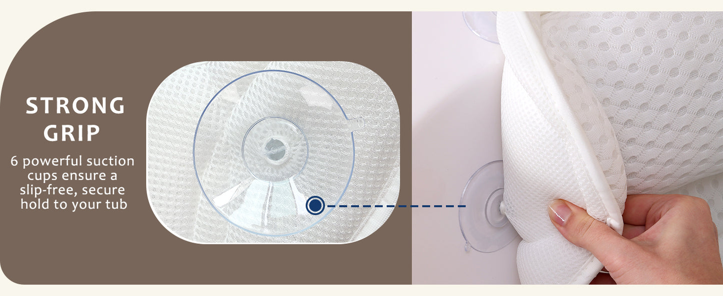 Bath Pillow Bathtub Pillow, Luxury Bath Pillows for Tub Neck and Back Support, Bath Tub Pillow Headrest with Soft 4D Mesh Fabric and Non-Slip Suction Cups, Relaxing Bath Accessories Spa Gifts
