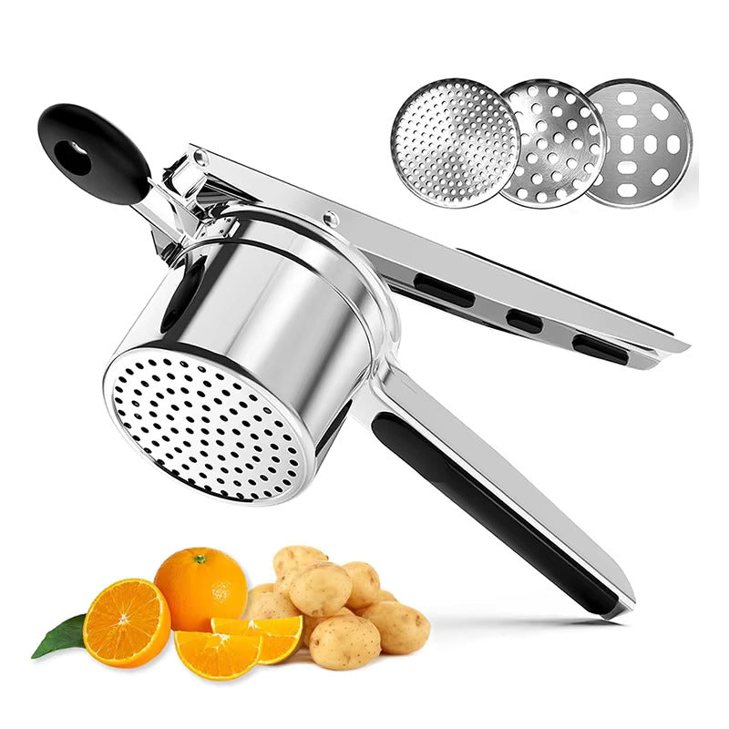 Large 15oz Potato Ricer, Heavy Duty Stainless Steel Potato Masher and Ricer Kitchen Tool, Press and Mash Kitchen Gadget For Perfect Mashed Potatoes - Everytime, Rose Gold and Black