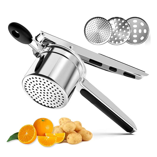 Large 15oz Potato Ricer, Heavy Duty Stainless Steel Potato Masher and Ricer Kitchen Tool, Press and Mash Kitchen Gadget For Perfect Mashed Potatoes - Everytime, Rose Gold and Black