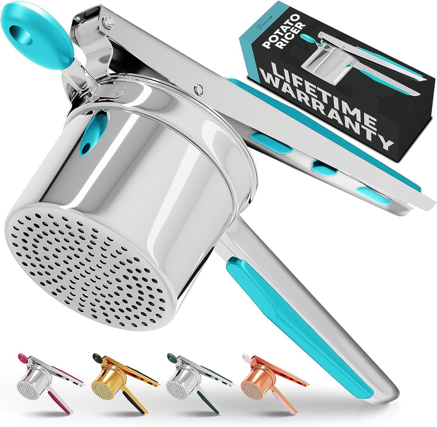 Large 15oz Potato Ricer, Heavy Duty Stainless Steel Potato Masher and Ricer Kitchen Tool, Press and Mash Kitchen Gadget For Perfect Mashed Potatoes - Everytime, Rose Gold and Black