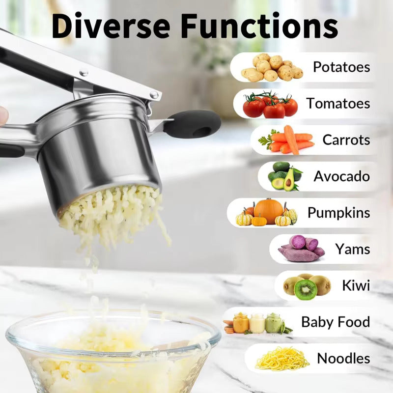 Large 15oz Potato Ricer, Heavy Duty Stainless Steel Potato Masher and Ricer Kitchen Tool, Press and Mash Kitchen Gadget For Perfect Mashed Potatoes - Everytime, Rose Gold and Black