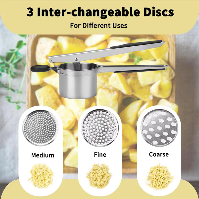 Large 15oz Potato Ricer, Heavy Duty Stainless Steel Potato Masher and Ricer Kitchen Tool, Press and Mash Kitchen Gadget For Perfect Mashed Potatoes - Everytime, Rose Gold and Black