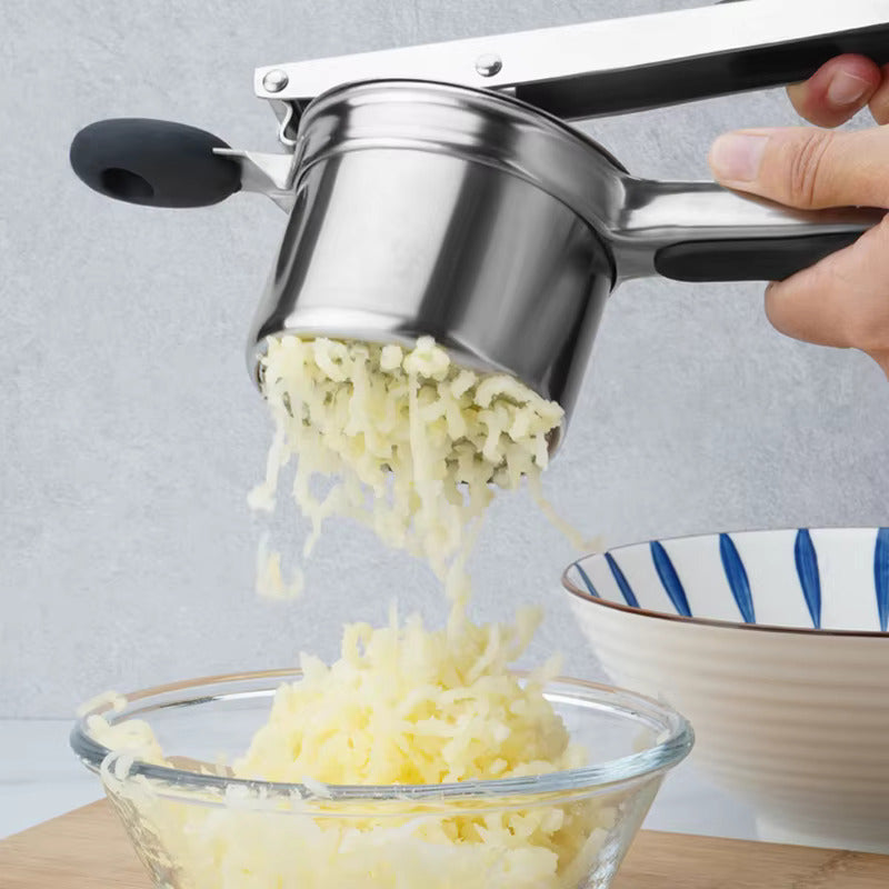 Large 15oz Potato Ricer, Heavy Duty Stainless Steel Potato Masher and Ricer Kitchen Tool, Press and Mash Kitchen Gadget For Perfect Mashed Potatoes - Everytime, Rose Gold and Black