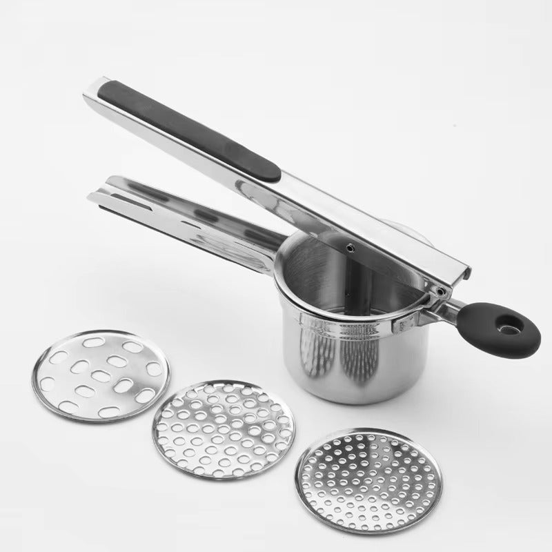 Large 15oz Potato Ricer, Heavy Duty Stainless Steel Potato Masher and Ricer Kitchen Tool, Press and Mash Kitchen Gadget For Perfect Mashed Potatoes - Everytime, Rose Gold and Black