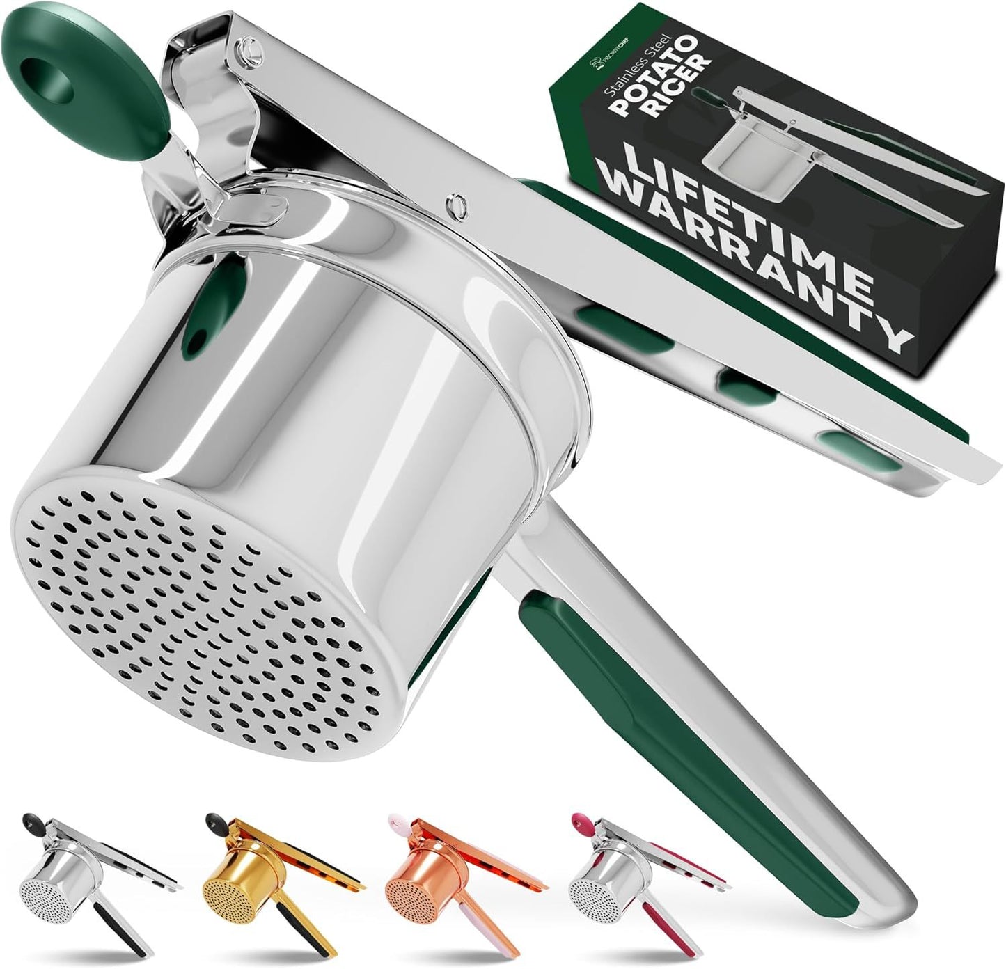 Large 15oz Potato Ricer, Heavy Duty Stainless Steel Potato Masher and Ricer Kitchen Tool, Press and Mash Kitchen Gadget For Perfect Mashed Potatoes - Everytime, Rose Gold and Black